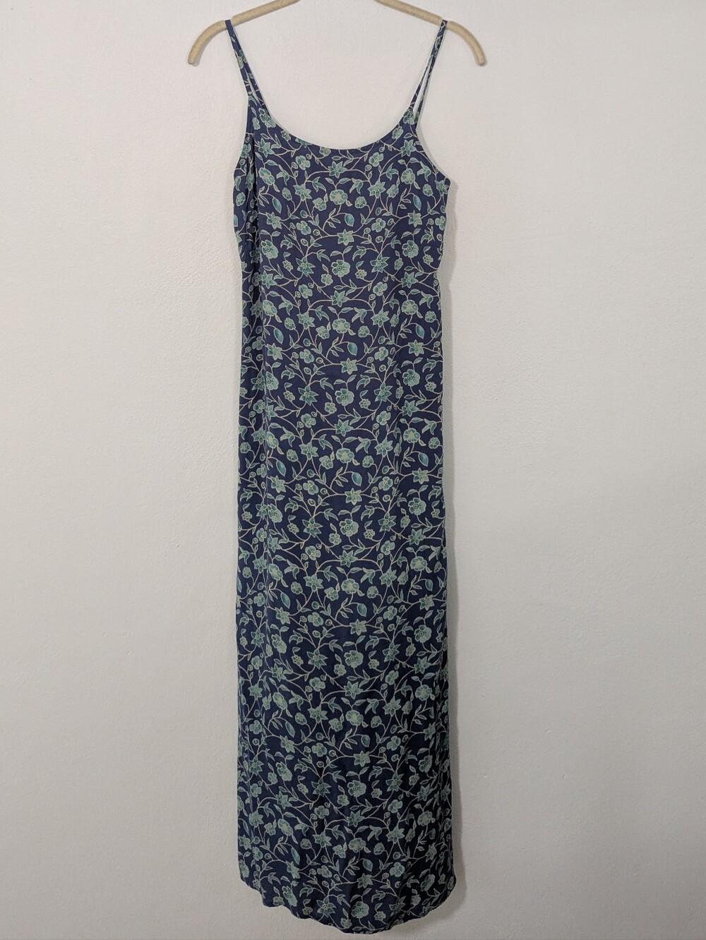 Vintage Y2K Floral Print Maxi Slip Dress Spaghetti Straps Blue 6